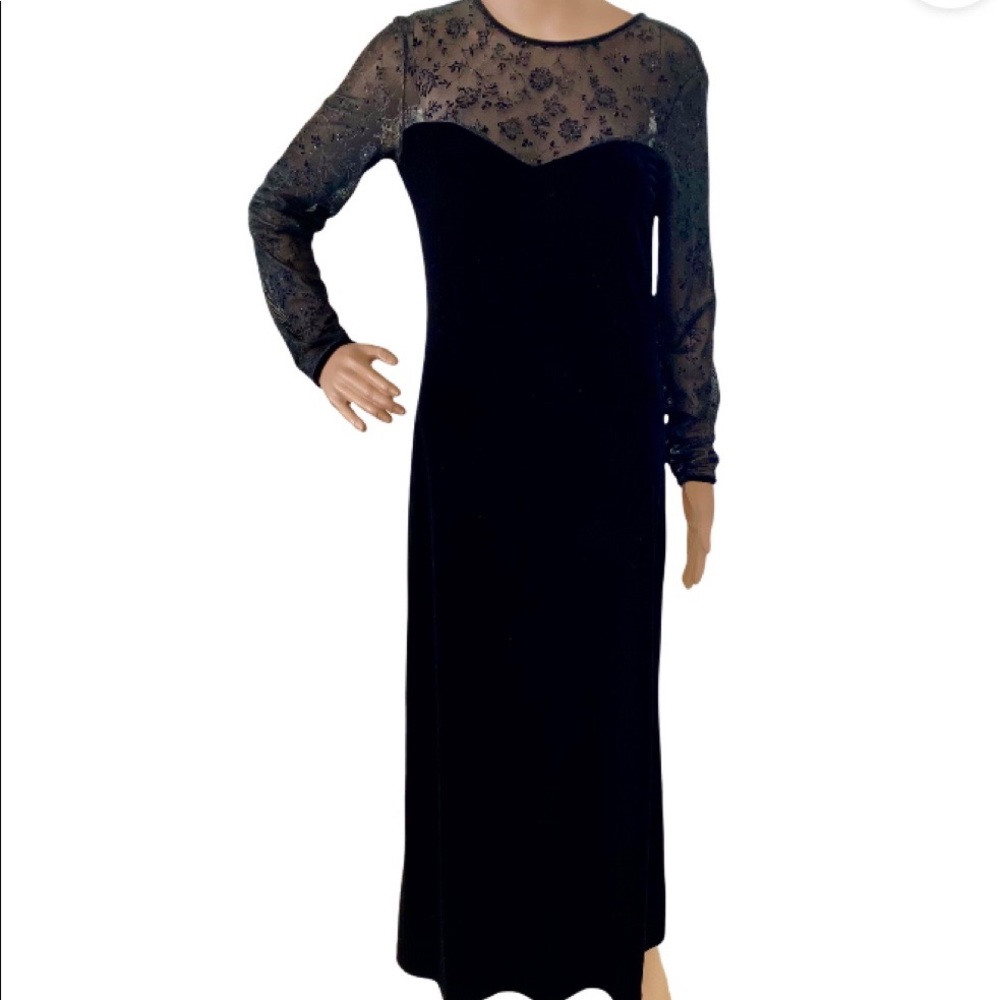 HILLARD & HANSON Black Velvet Dress Classic Long Formal Cocktail